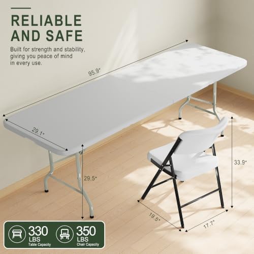 Portable 8-Piece Folding Table and Chairs Set, Heavy Duty 8ft Camping & Party Furniture for Indoor Outdoor, alternate view 3