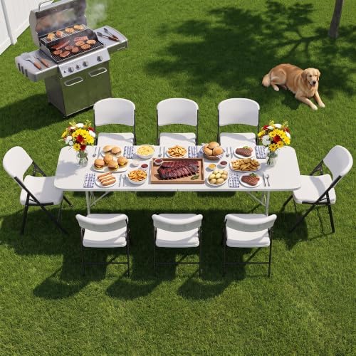 Portable 8-Piece Folding Table and Chairs Set, Heavy Duty 8ft Camping & Party Furniture for Indoor Outdoor, alternate view 6