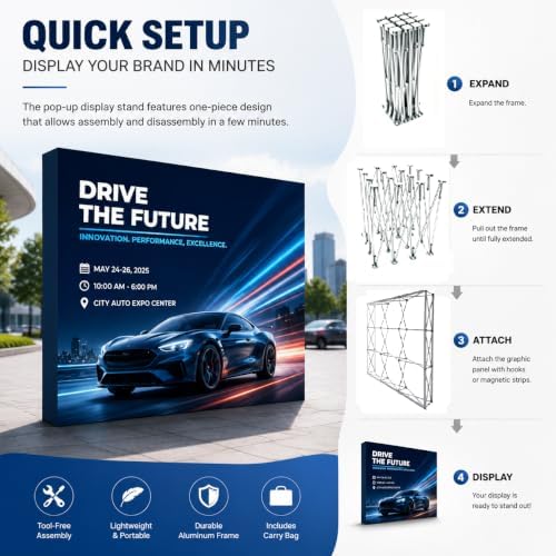 Portable Aluminum Tension Fabric Pop up Display Stand Backdrop Booth Frame Collapsible Trade Show Booth Frame, alternate view