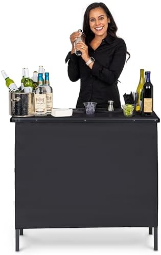 Portable Bar Table for Events - Pop Up Mobile Bartending Station with Travel Carrying Case - Black Skirt