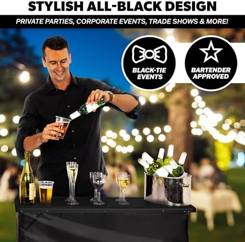 Portable Bar Table for Events - Pop Up Mobile Bartending Station with Travel Carrying Case - Black Skirt, alternate view 3