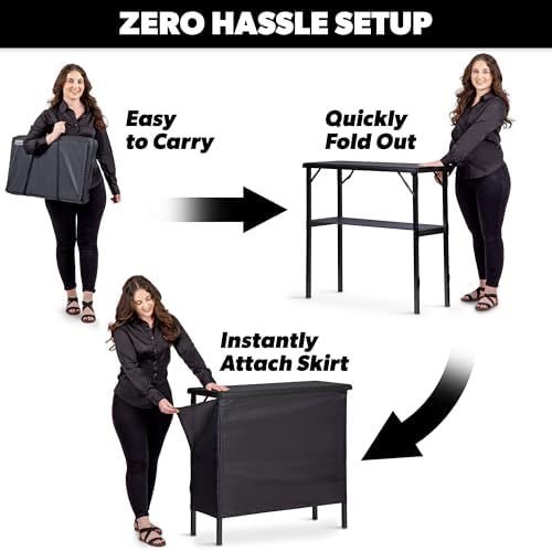Portable Bar Table for Events - Pop Up Mobile Bartending Station with Travel Carrying Case - Black Skirt, alternate view 4