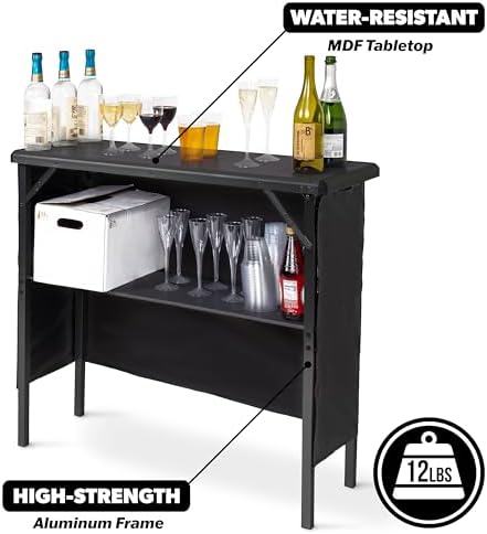 Portable Bar Table for Events - Pop Up Mobile Bartending Station with Travel Carrying Case - Black Skirt, alternate view 5
