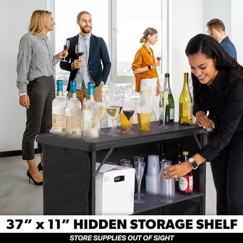 Portable Bar Table for Events - Pop Up Mobile Bartending Station with Travel Carrying Case - Black Skirt, alternate view 6