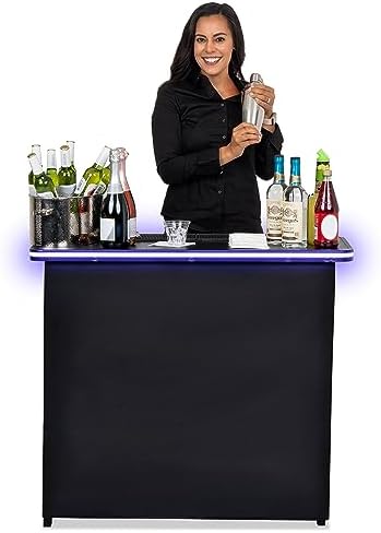 Portable Bar Table with Multi-Color LED Lights - Mobile Bartender Station for Events - Includes Carrying Case