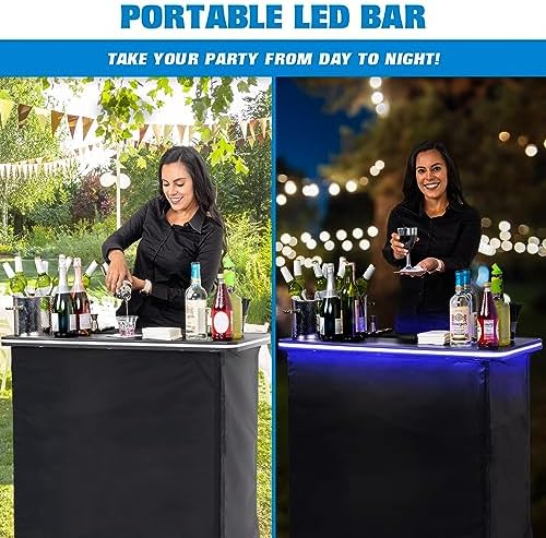 Portable Bar Table with Multi-Color LED Lights - Mobile Bartender Station for Events - Includes Carrying Case, alternate view