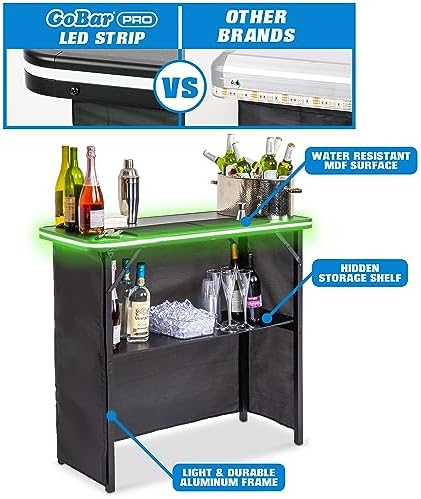 Portable Bar Table with Multi-Color LED Lights - Mobile Bartender Station for Events - Includes Carrying Case, alternate view