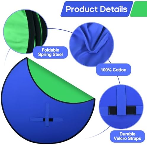 Portable Blue Green Screen Chair, 57 in Greenscreen Backdrop with Stand 2-in-1Double Sided Foldable Green, alternate view 4