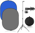 Portable Chromakey Blue/Gray Backdrop with Stand,59 * 39 inch Pop Up Collapsible Backdrop, Foldable Blue Screen