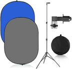 Portable Chromakey Blue/Gray Backdrop with Stand,59 * 39 inch Pop Up Collapsible Backdrop, Foldable Blue Screen