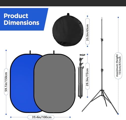 Portable Chromakey Blue/Gray Backdrop with Stand,59 * 39 inch Pop Up Collapsible Backdrop, Foldable Blue Screen, alternate