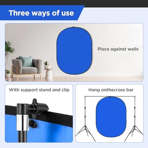Portable Chromakey Blue/Gray Backdrop with Stand,59 * 39 inch Pop Up Collapsible Backdrop, Foldable Blue Screen, alternate
