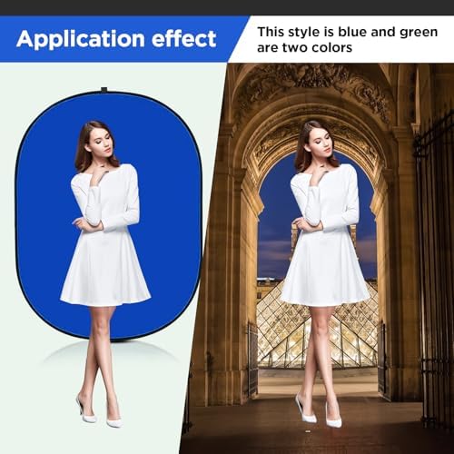 Portable Chromakey Blue/Gray Backdrop with Stand,59 * 39 inch Pop Up Collapsible Backdrop, Foldable Blue Screen, alternate