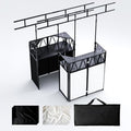 Portable DJ Booth, Foldable DJ Table Stand with Light Stand White & Black Scrim, Adjustable DJ Facade Booth