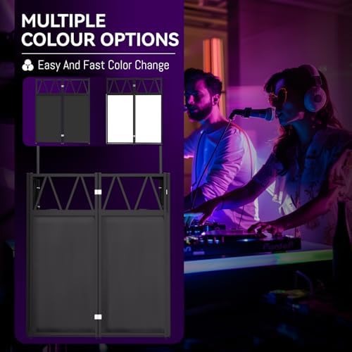 Portable DJ Booth, Foldable DJ Table Stand with Light Stand White & Black Scrim, Adjustable DJ Facade Booth, alternate view 3