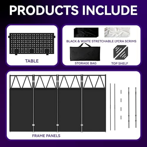 Portable DJ Booth, Foldable DJ Table Stand with Light Stand White & Black Scrim, Adjustable DJ Facade Booth, alternate view 6