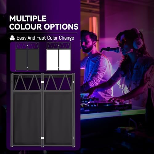 Portable DJ Booth T able, Foldable DJ Table Stand Portable with White & Black Scrim, Adjustable DJ Facade Booth, alternate