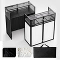 Portable DJ Booth Table, Foldable DJ Table Stand with White & Black Scrim, Adjustable D J Facade Station Metal