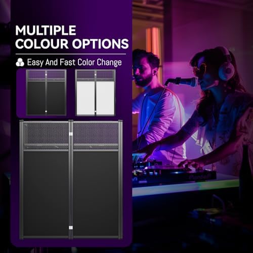 Portable DJ Booth Table, Foldable DJ Table Stand with White & Black Scrim, Adjustable D J Facade Station Metal, alternate