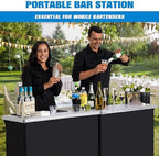 Portable Double Bar Table Set - Mobile Bartender Station for Events - Includes Carrying Case - Standard or LED, alternate