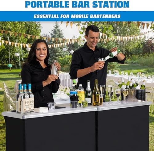 Portable Double Bar Table Set - Mobile Bartender Station for Events - Includes Carrying Case - Standard or LED, alternate