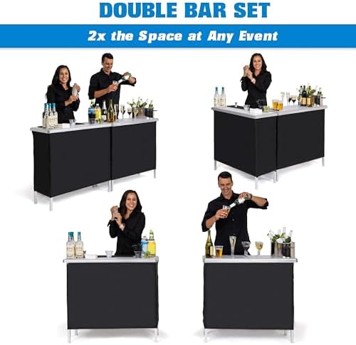 Portable Double Bar Table Set - Mobile Bartender Station for Events - Includes Carrying Case - Standard or LED, alternate