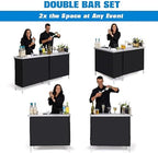 Portable Double Bar Table Set - Mobile Bartender Station for Events - Includes Carrying Case - Standard or LED, alternate
