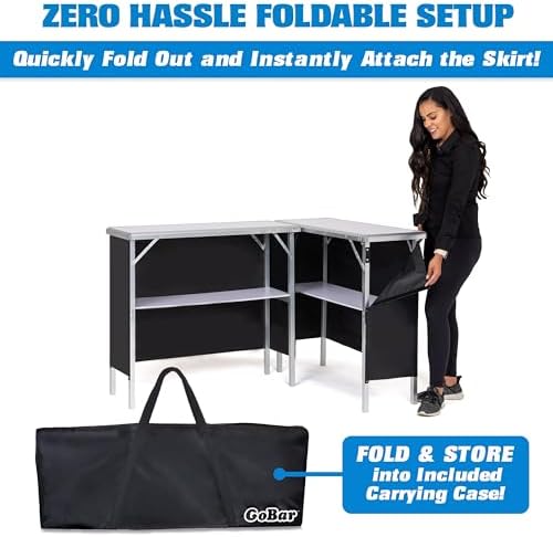 Portable Double Bar Table Set - Mobile Bartender Station for Events - Includes Carrying Case - Standard or LED, alternate
