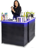 Portable Double Bar Table Set with Multi-Color LED Lights - Mobile Bartender Station for Events - Includes