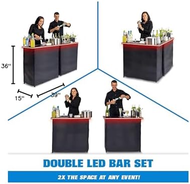 Portable Double Bar Table Set with Multi-Color LED Lights - Mobile Bartender Station for Events - Includes, alternate view 2