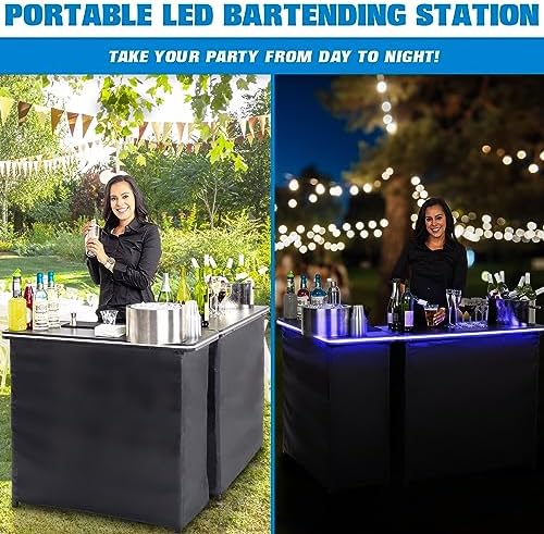 Portable Double Bar Table Set with Multi-Color LED Lights - Mobile Bartender Station for Events - Includes, alternate view 3