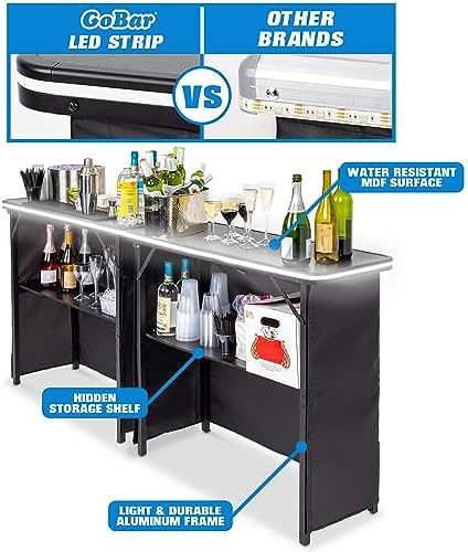 Portable Double Bar Table Set with Multi-Color LED Lights - Mobile Bartender Station for Events - Includes, alternate view 6