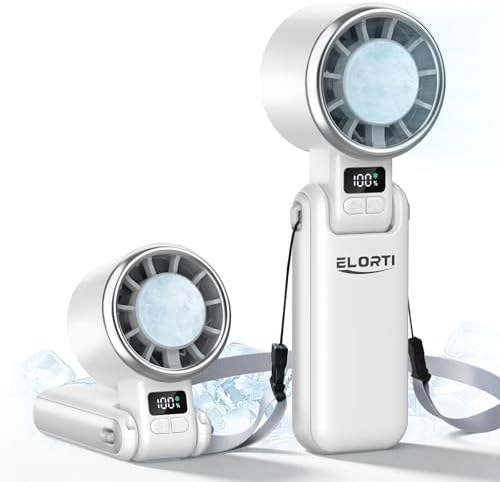 Portable Fan, Mini Fan, Personal Fan with Turbo & Ice Cooling, White in White