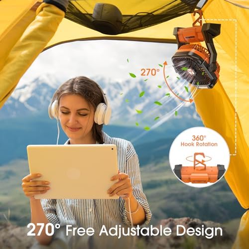 Portable Fan Rechargeable 20000mAh Cordless Battery Powered Camping Fan, alternate view 6