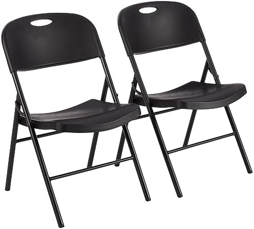 Portable Folding Plastic Chair, Events Seating, Easy to Store, 350-Pound Capacity, Black, 2-Pack in Black