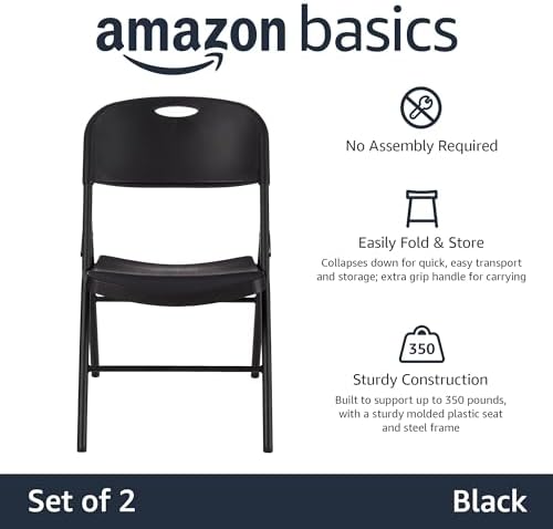 Portable Folding Plastic Chair, Events Seating, Easy to Store, 350-Pound Capacity, Black, 2-Pack in Black, alternate view 4