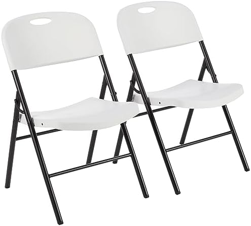 Portable Folding Plastic Chair with Back Support, Easy to Fold and Store, 350-Pound Capacity, White, 2-Pack in
