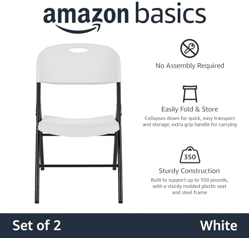 Portable Folding Plastic Chair with Back Support, Easy to Fold and Store, 350-Pound Capacity, White, 2-Pack in, alternate