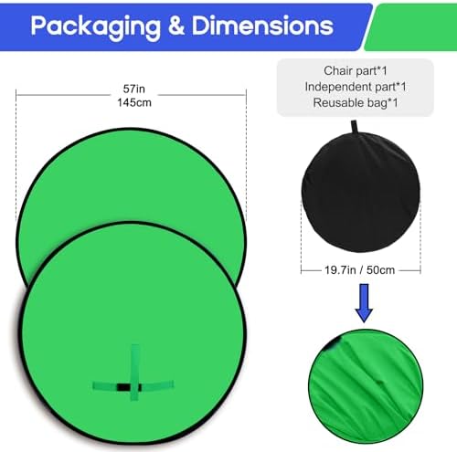 Portable Green Screen Chair, 57 in Greenscreen Backdrop with Stand Double Sided Foldable Green Background, alternate view 3