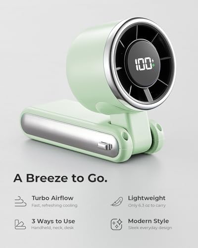 Portable Handheld Turbo Fan - 5 Gear High Speed 4000mAh Rechargeable Mini Personal Hand Fan Blow Cold Air, alternate view 2