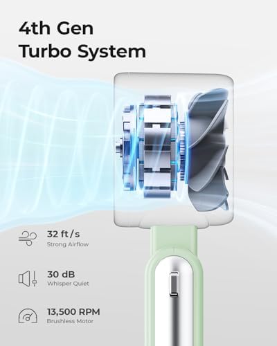 Portable Handheld Turbo Fan - 5 Gear High Speed 4000mAh Rechargeable Mini Personal Hand Fan Blow Cold Air, alternate view 4