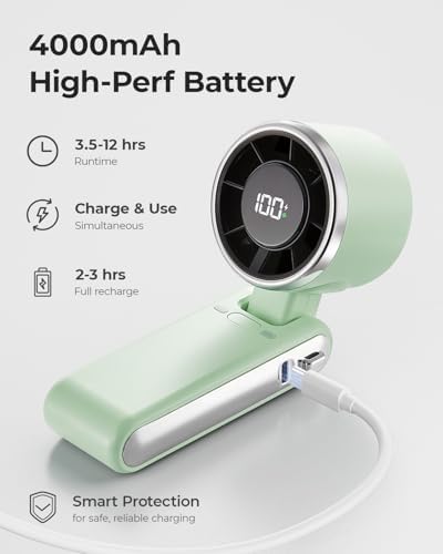 Portable Handheld Turbo Fan - 5 Gear High Speed 4000mAh Rechargeable Mini Personal Hand Fan Blow Cold Air, alternate view 5