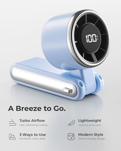Portable Handheld Turbo Fan - 5 Gear High Speed 4000mAh Rechargeable Mini Personal Hand Fan Blow Cold Air, alternate view 2