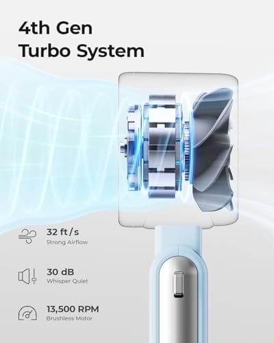 Portable Handheld Turbo Fan - 5 Gear High Speed 4000mAh Rechargeable Mini Personal Hand Fan Blow Cold Air, alternate view 4