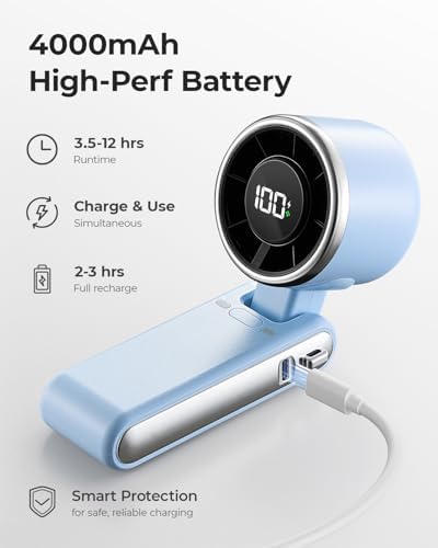 Portable Handheld Turbo Fan - 5 Gear High Speed 4000mAh Rechargeable Mini Personal Hand Fan Blow Cold Air, alternate view 5