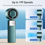 Portable Handheld Turbo Fan - Foldable Mini Fan with Air Turbo Tech, 1-199 Speed Adjustment, 20H Runtime, LED, alternate view