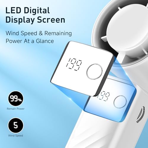 Portable Handheld Turbo Fan - Foldable Mini Fan with Air Turbo Tech, 1-199 Speed Adjustment, 20H Runtime, LED, alternate view