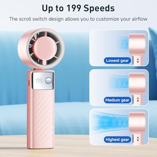 Portable Handheld Turbo Fan - Foldable Mini Fan with Air Turbo Tech, 1-199 Speed Adjustment, 20H Runtime, LED, alternate view