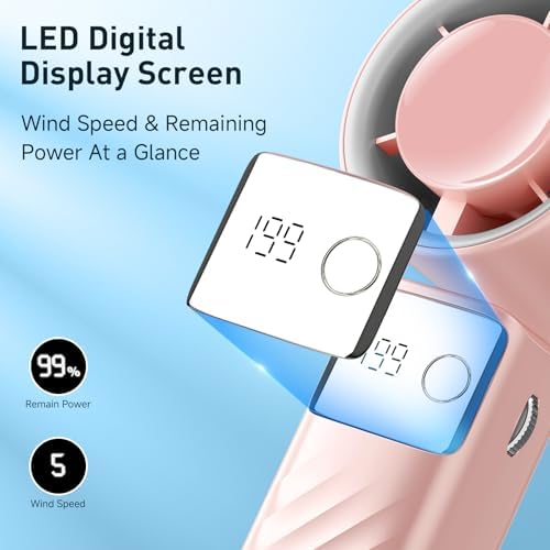 Portable Handheld Turbo Fan - Foldable Mini Fan with Air Turbo Tech, 1-199 Speed Adjustment, 20H Runtime, LED, alternate view