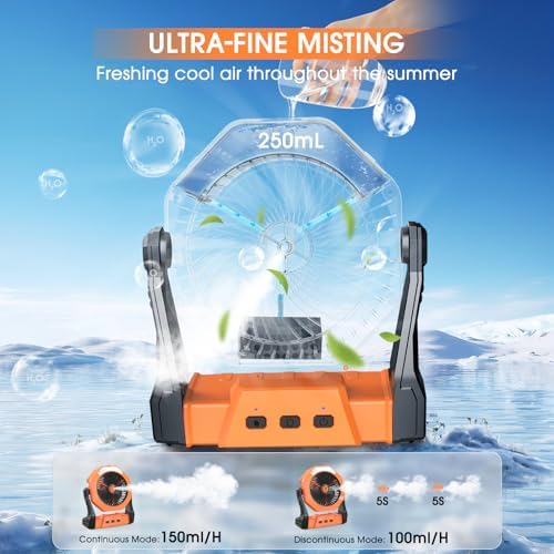 Portable Misting Fan for Outdoor Cooling, [24-90Hrs] Battery Powered Mist Fans with Water Misters & LED Lantern, alternate